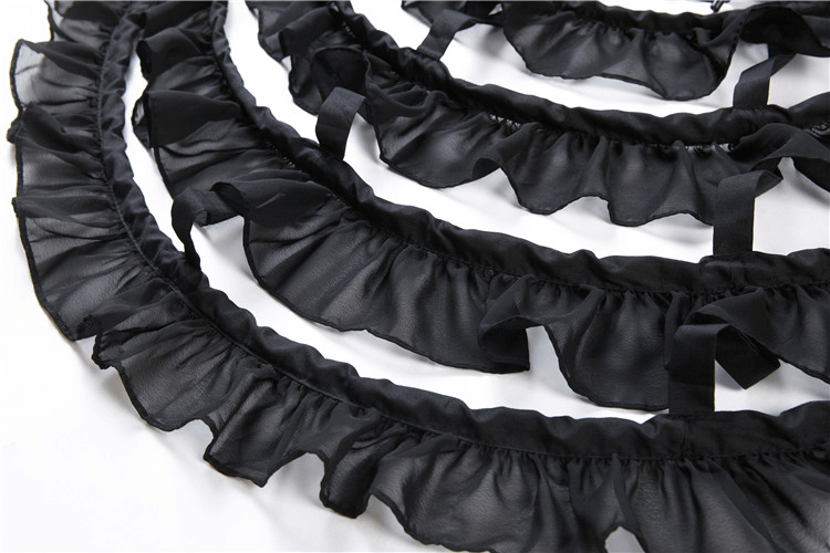 Black Elastic Waist Gothic Lolita Tiered Skirt