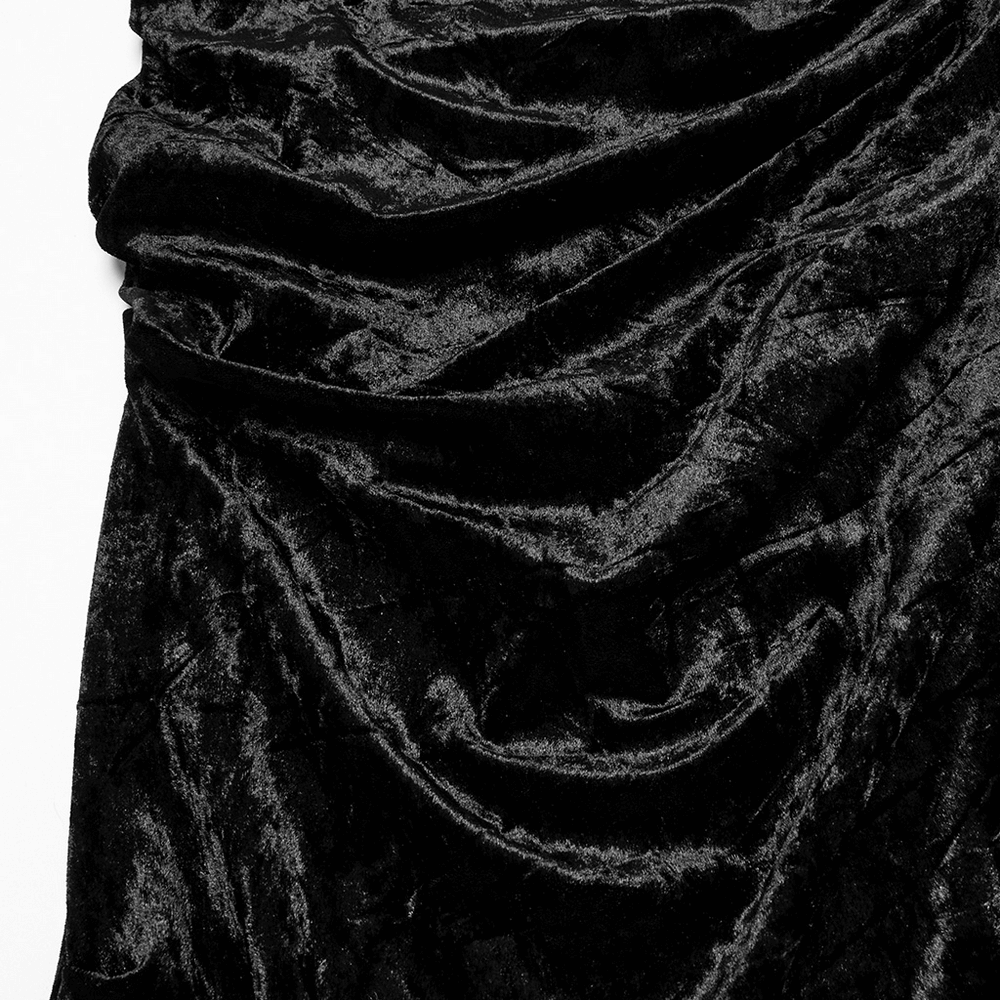 Luxurious black velvet fabric showcasing elegant draping, perfect for a sophisticated skirt design.