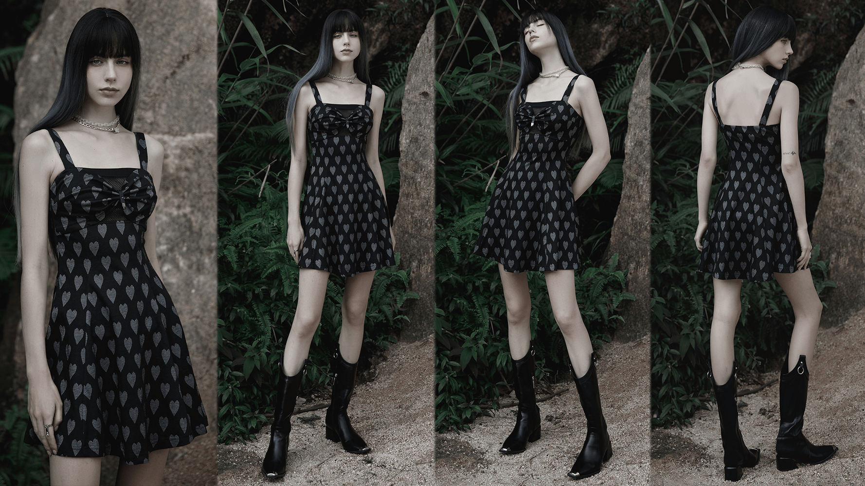 Black Elegant Stylish Heart Mesh Suspender Dress