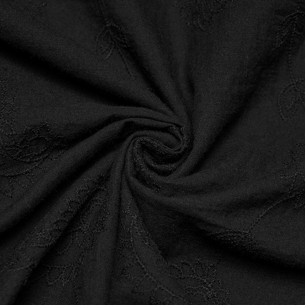 Black embroidered cotton fabric for Black Embroidered Gothic Shirt with Bubble Sleeves, showcasing intricate detailing.