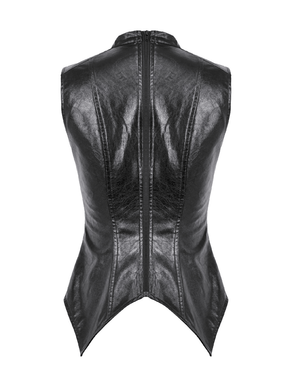 Black Faux Leather Lace-up Top With Buckles for Gothic Style back view