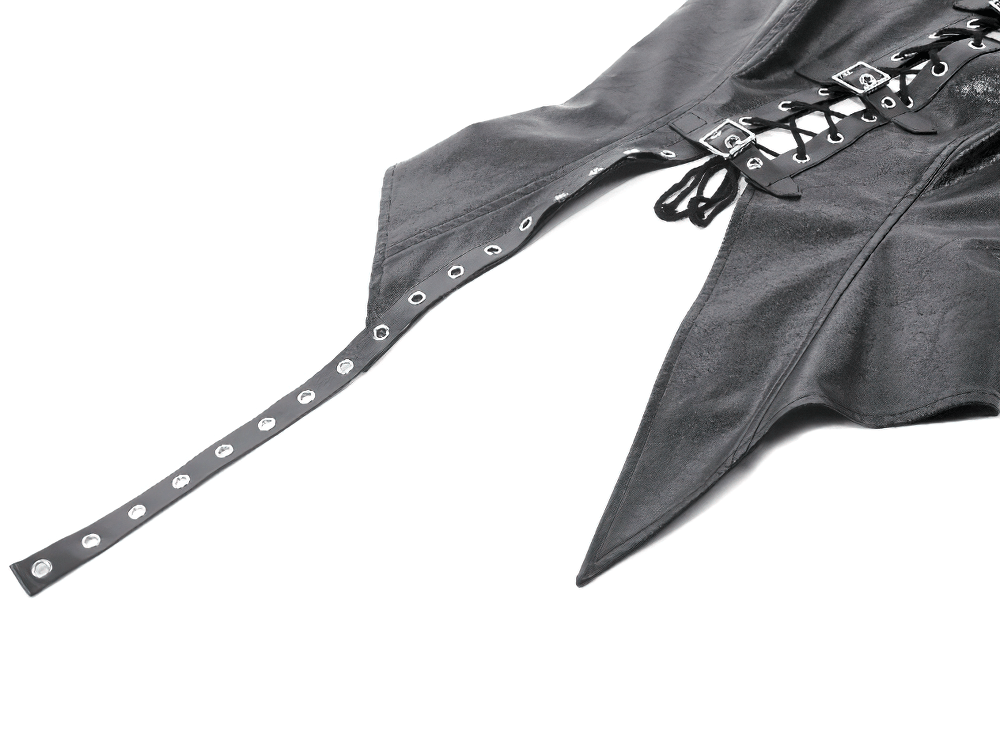 Black Faux Leather Lace-up Top With Buckles for Gothic Style showcasing adjustable laces and side buckles.