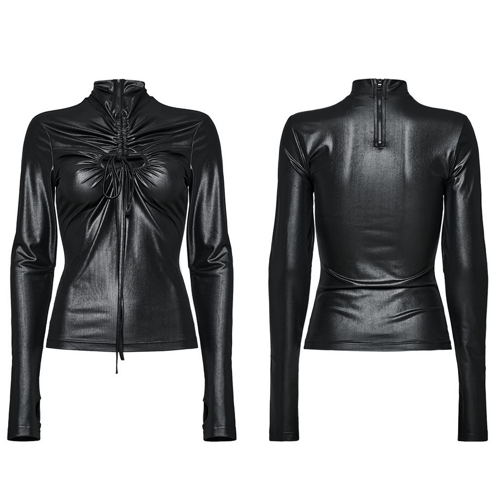 Black Faux Leather Long Sleeve Turtleneck Top