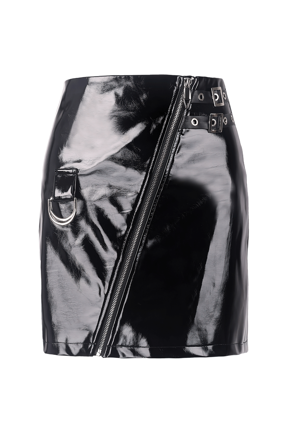 Black Faux Leather Mini Skirt with Side Zipper Detail