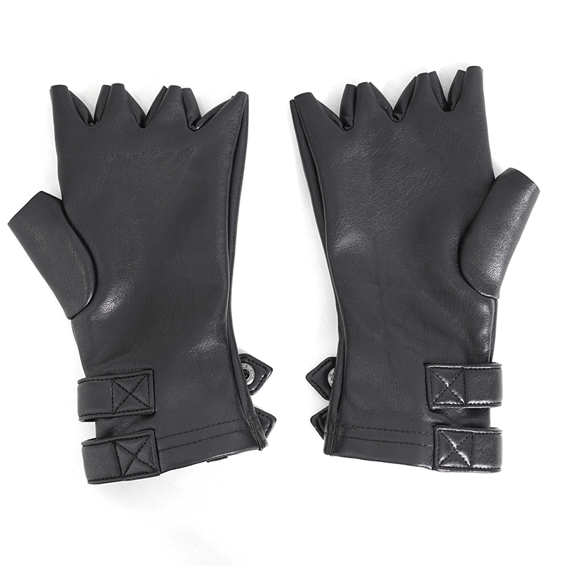 Black faux leather motorcycle gloves with protective studs, perfect for rugged style and comfort on the road.