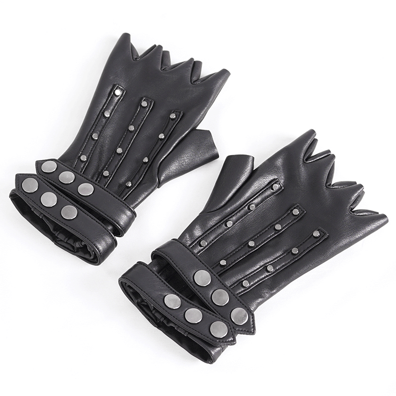 Black faux leather motorcycle gloves with protective studs for a stylish and durable riding experience.
