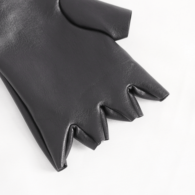 Black faux leather motorcycle glove showcasing trendy protective studs for stylish riding.