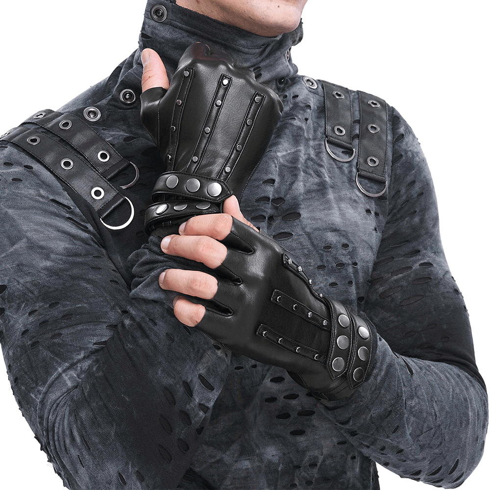 Black Faux Leather Motorcycle Gloves with Protective Studs - HARD'N'HEAVY
