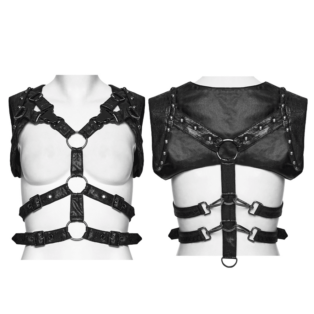 Harnais punk noir en similicuir avec détails métalliques