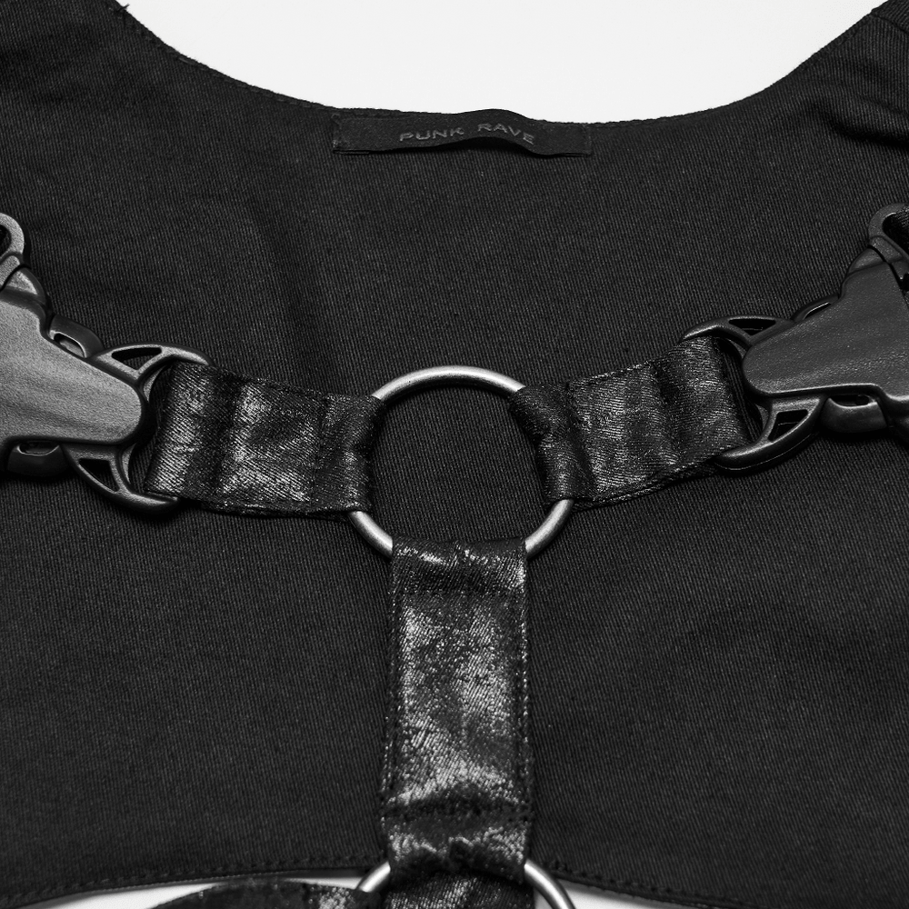 Harnais punk noir en similicuir avec détails métalliques