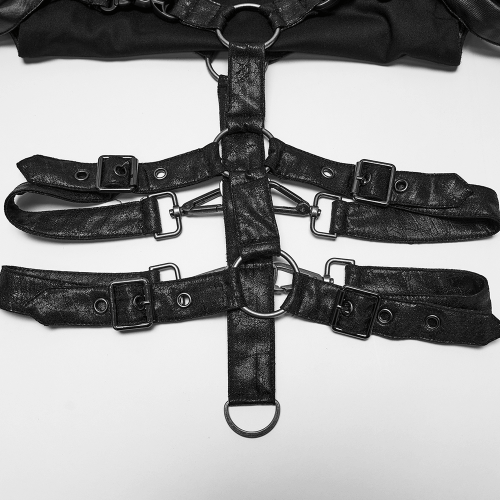 Harnais punk noir en similicuir avec détails métalliques