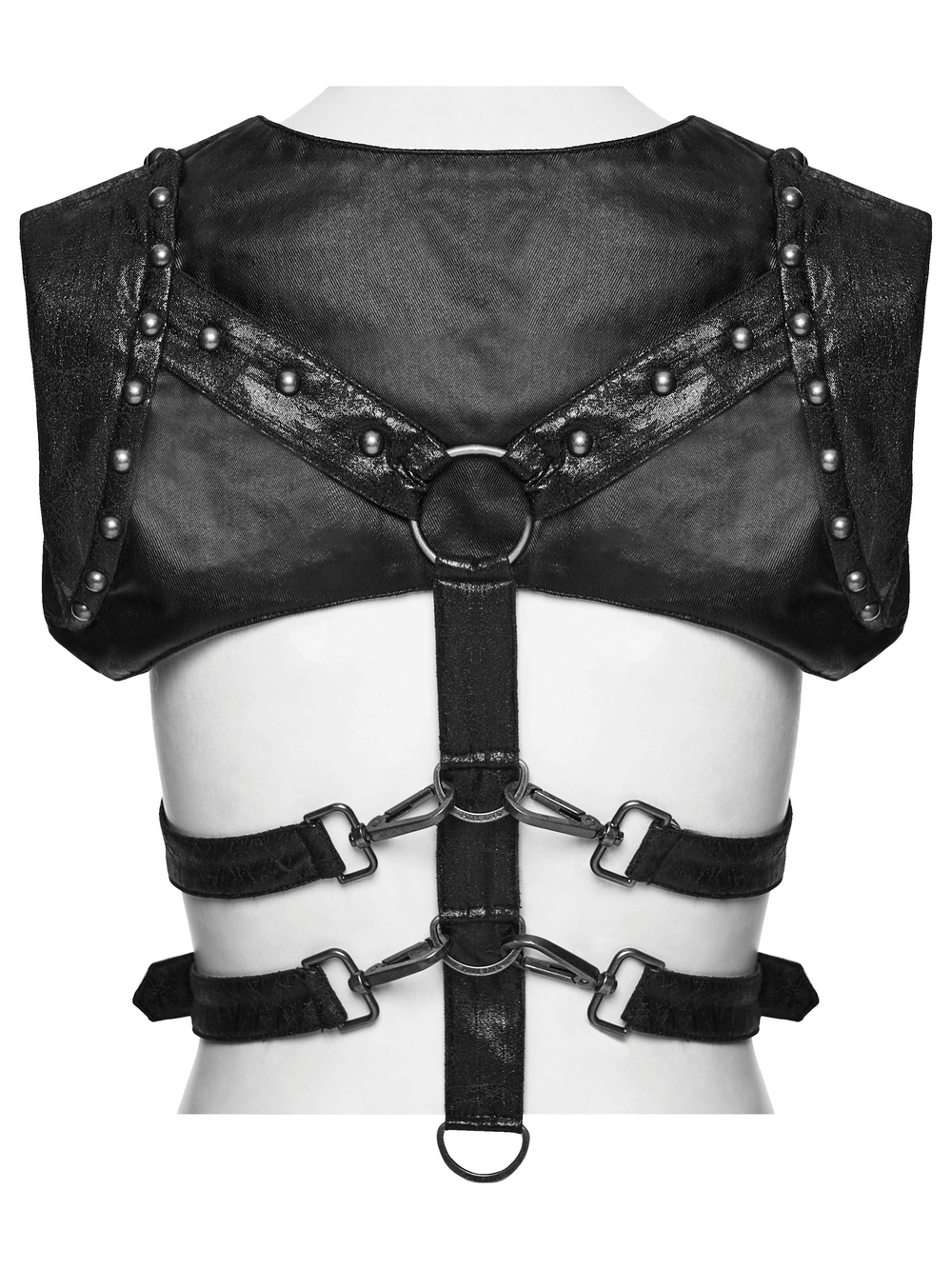 Harnais punk noir en similicuir avec détails métalliques