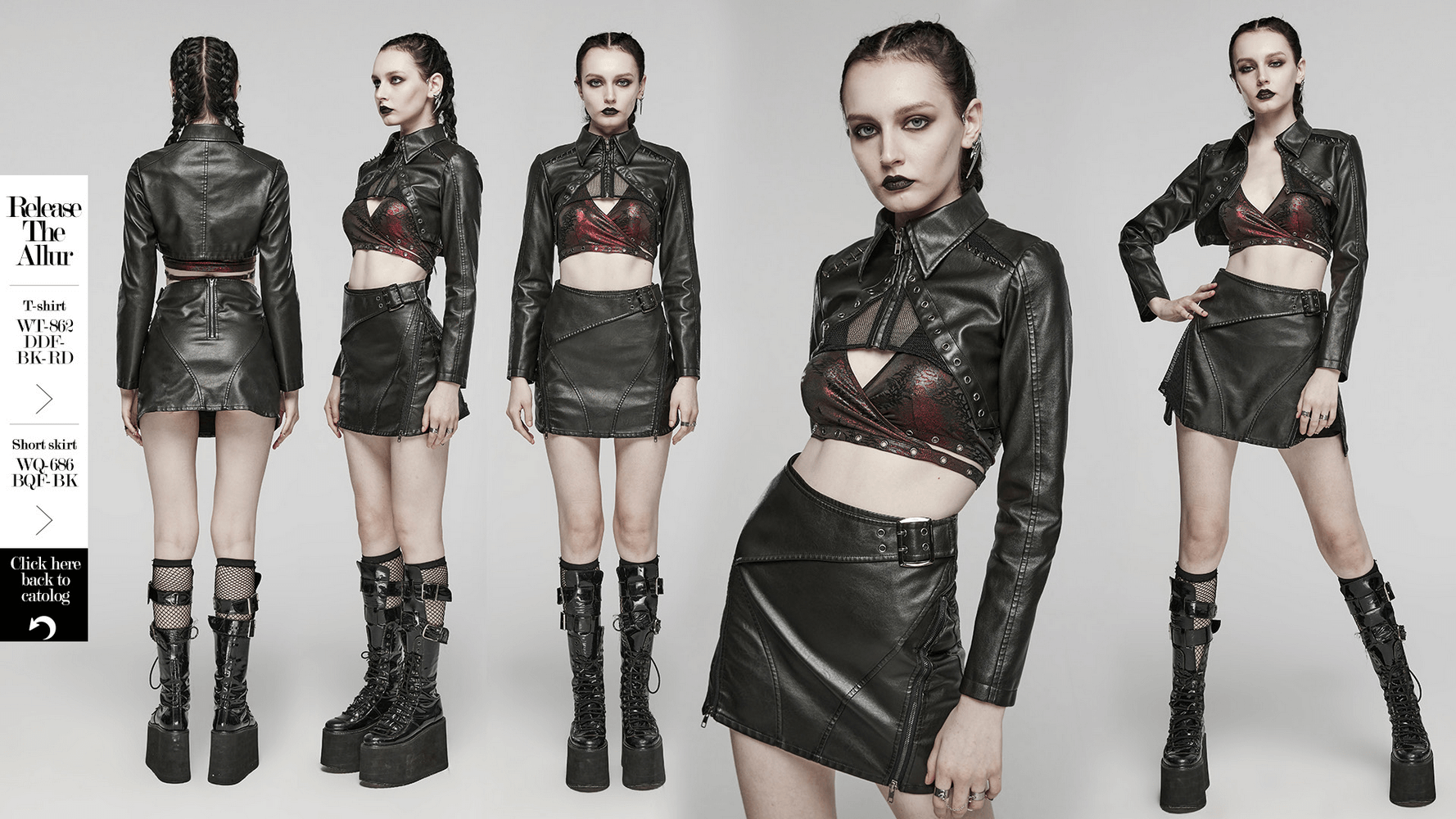 Black Faux Leather Punk Jacket with Mesh And Spikes