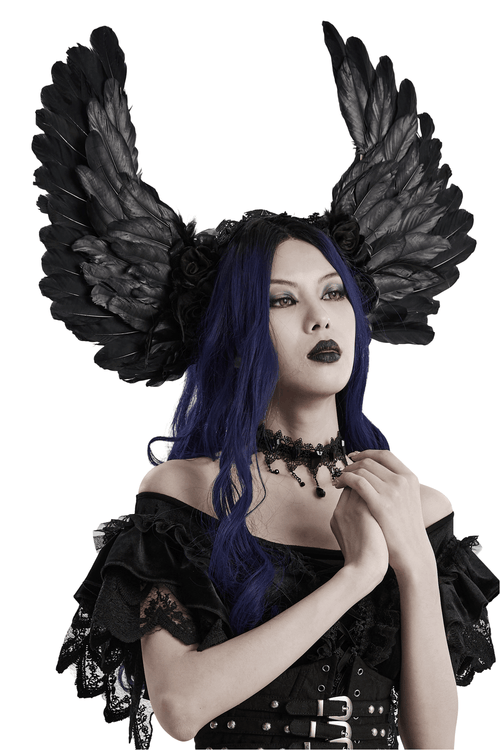 黒い羽根の天使の翼ヘッドバンド - 優雅なアクセサリー