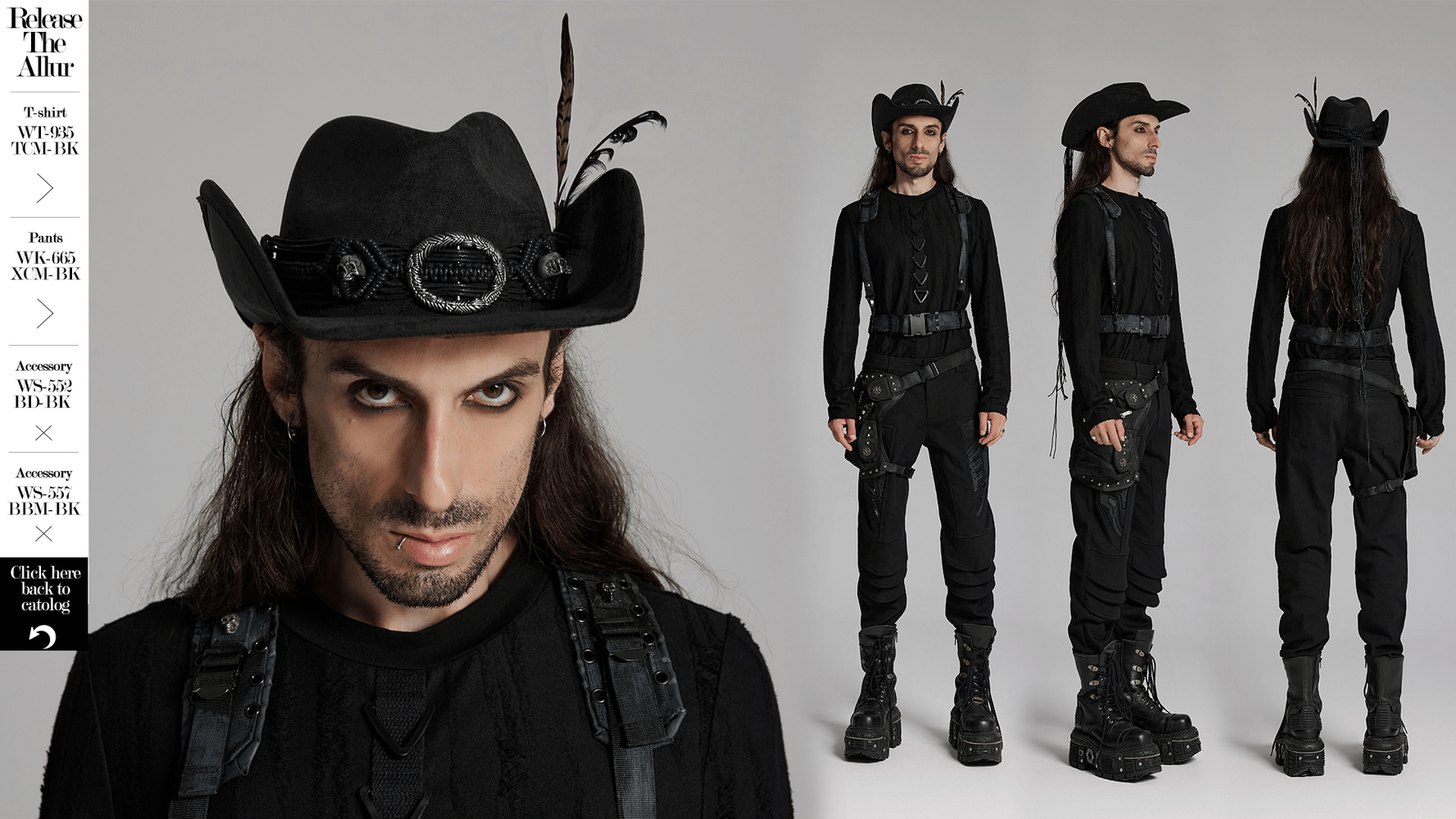 Black Feathered Gothic Cowboy Hat with Braided Band