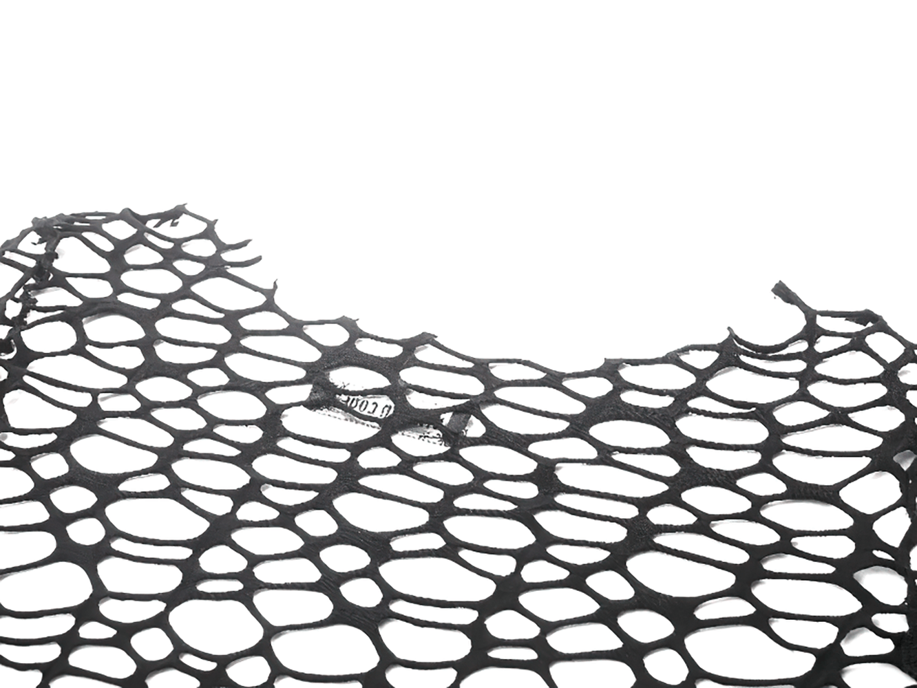 Black Fishnet Mesh Off-Shoulder Gothic Crop Top close-up of the edgy elastic mesh fabric texture.