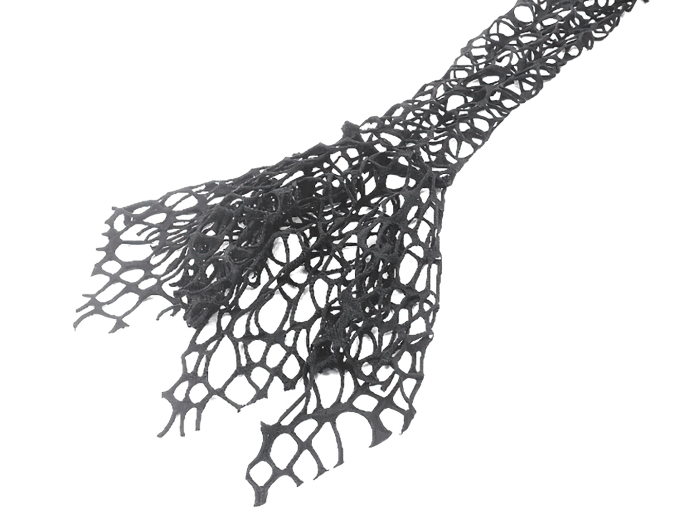 Black Fishnet Mesh Off-Shoulder Gothic Crop Top showcasing distressed net texture and dramatic flared sleeves.