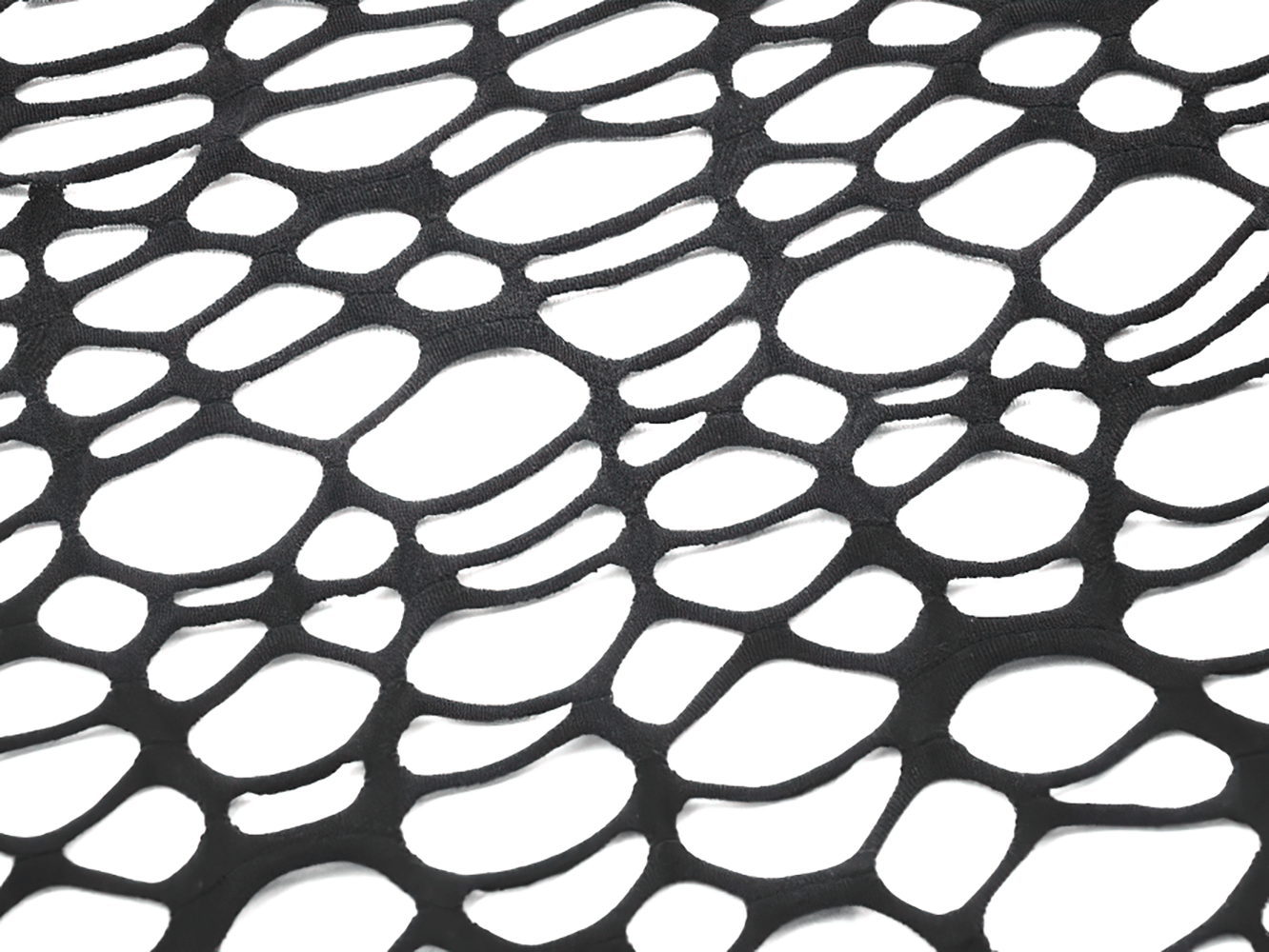 Black Fishnet Mesh Off-Shoulder Gothic Crop Top texture showing open-knit design with web-like pattern.