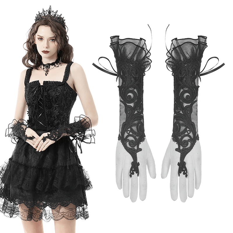 Black Floral Lace Fingerless Gloves for Evening Events