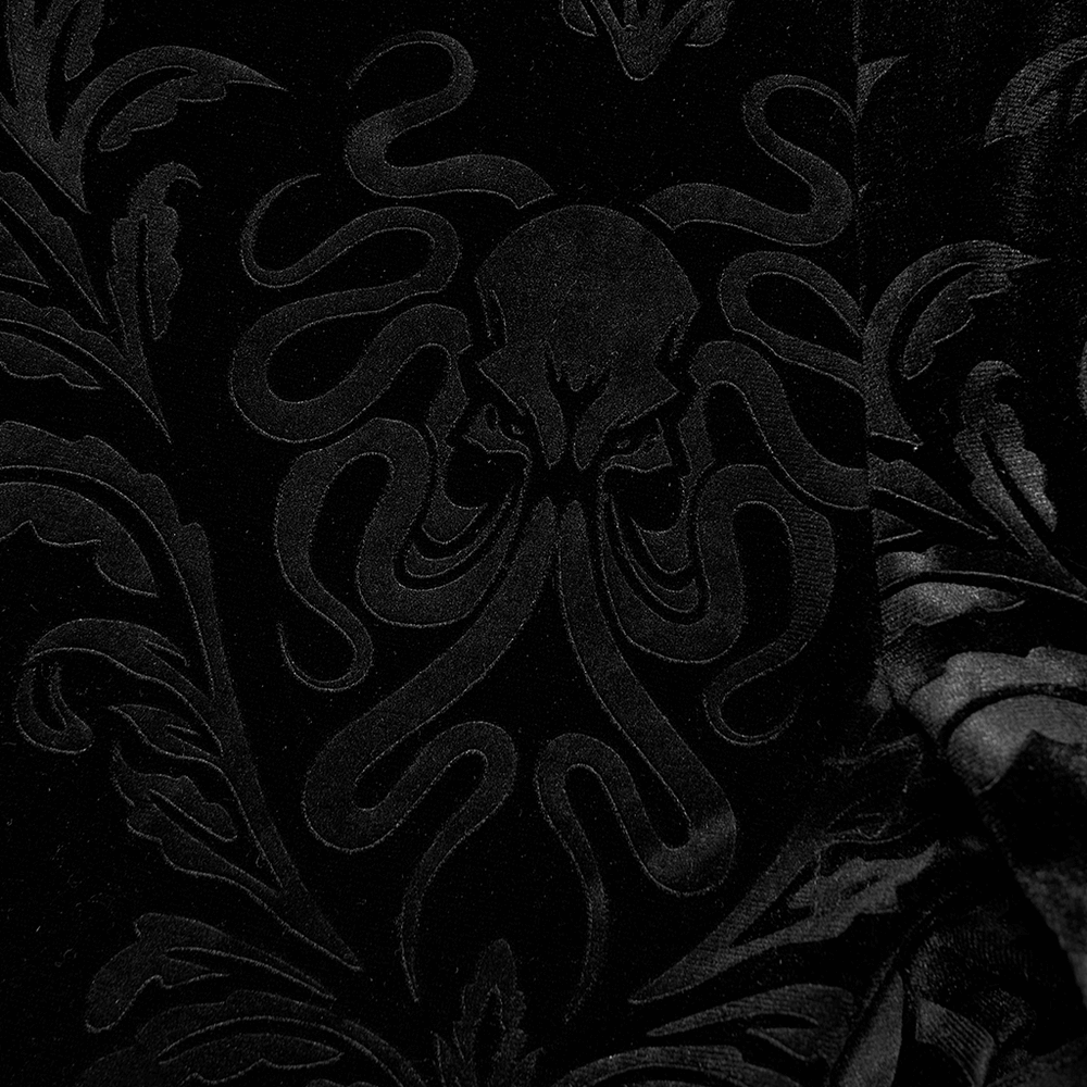 Dark floral velvet fabric featuring an intricate octopus design, perfect for gothic fashion vibes.