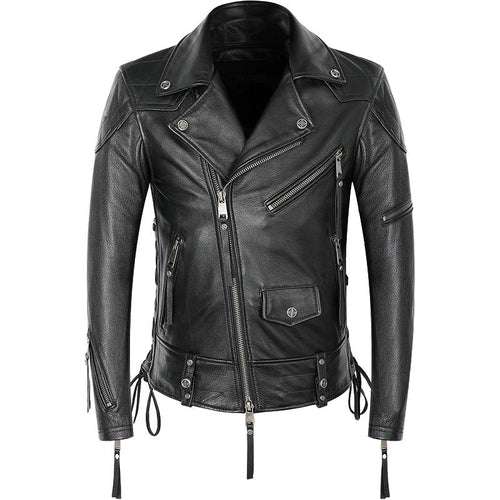 Schwarze Echtlederjacke im Biker-Stil / Coole Herrenjacken in Übergröße 