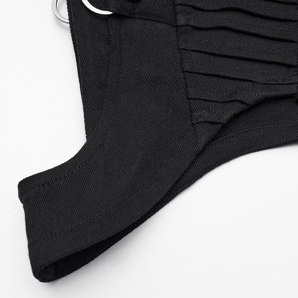 Black Goth Hooded Capelet with Zipper and Stud Details showcasing pleated detailing and stylish design.