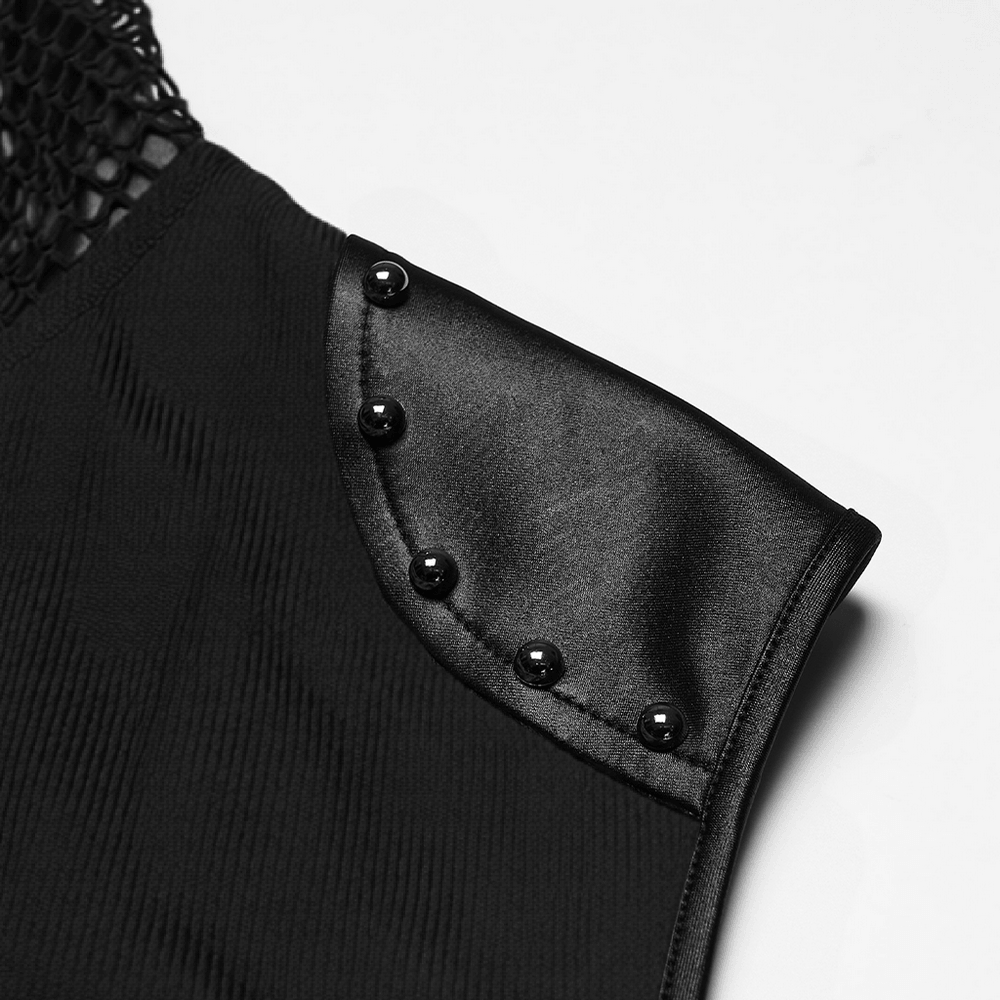 Black Goth Sleeveless Hooded Top With Lace-Up Front