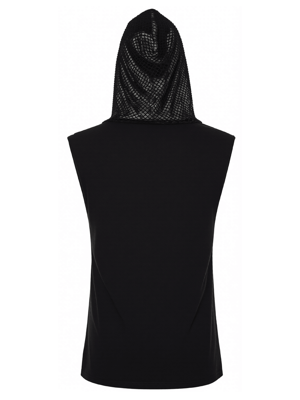 Black Goth Sleeveless Hooded Top With Lace-Up Front