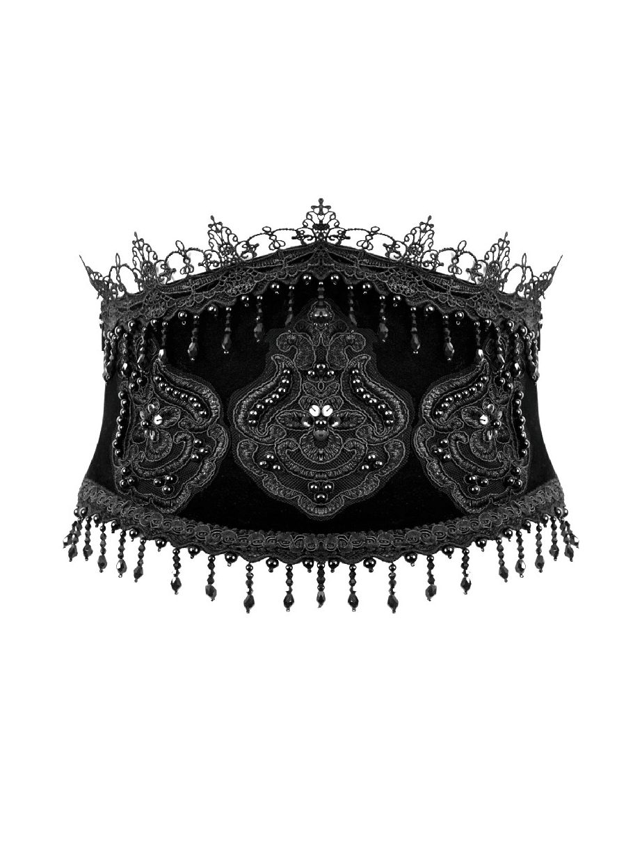 Black Gothic Beaded Lace Waist Cincher Corset Belt