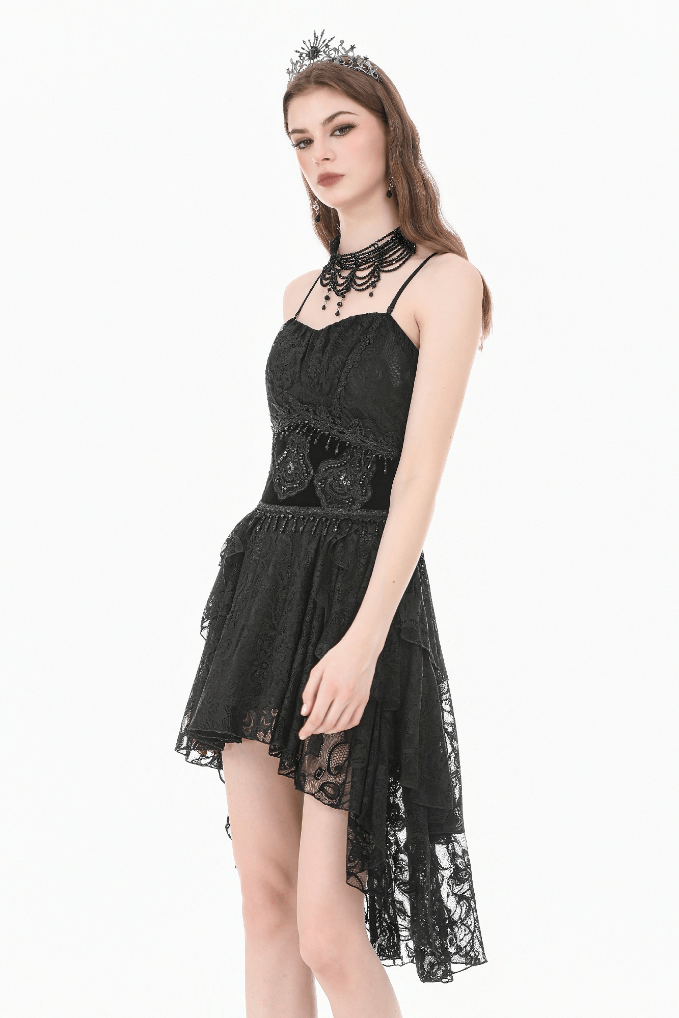 Black Gothic Beaded Lace Waist Cincher Corset Belt
