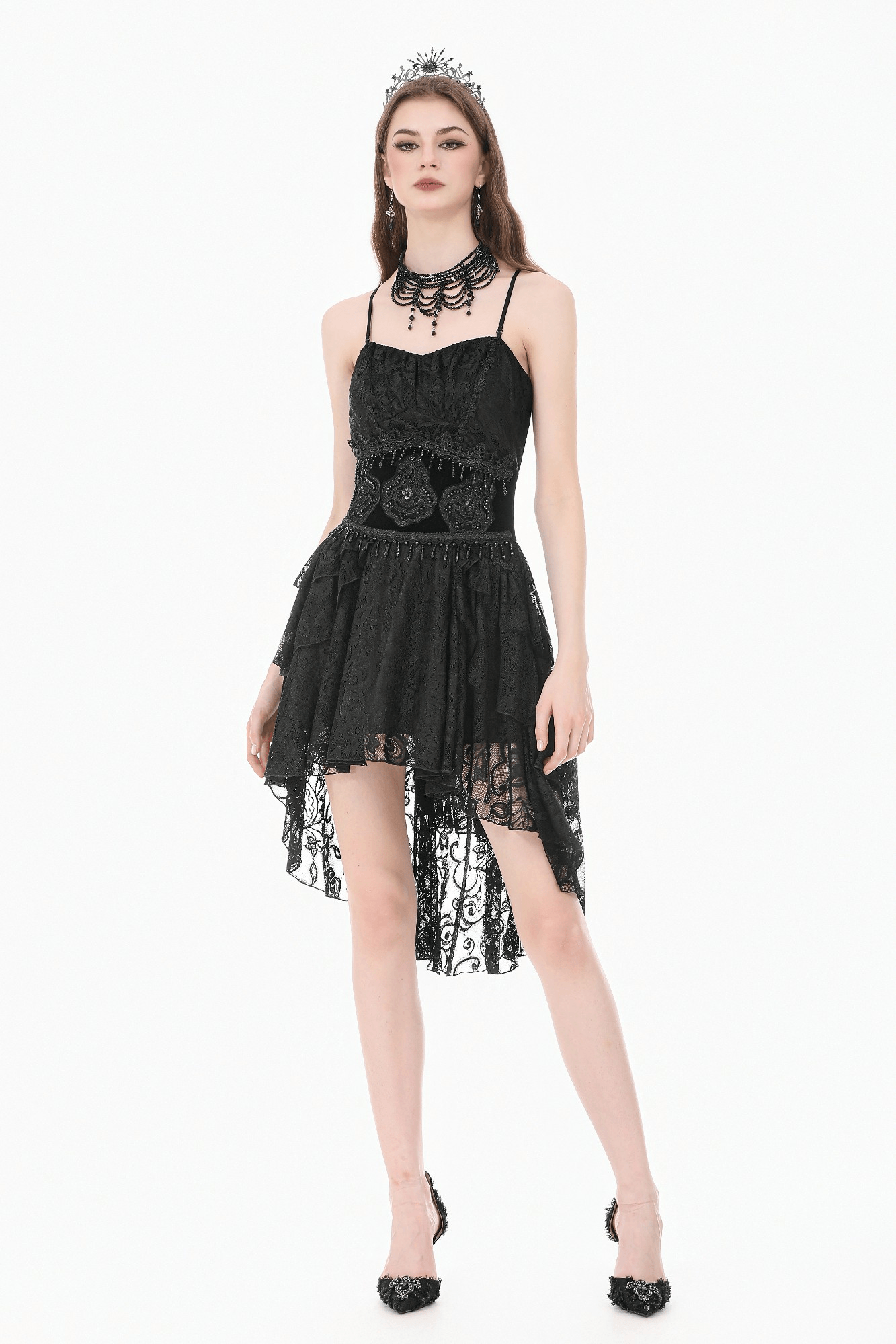 Black Gothic Beaded Lace Waist Cincher Corset Belt