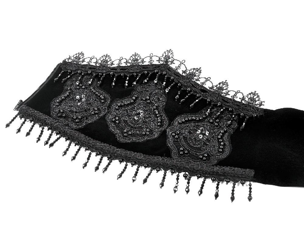 Black Gothic Beaded Lace Waist Cincher Corset Belt