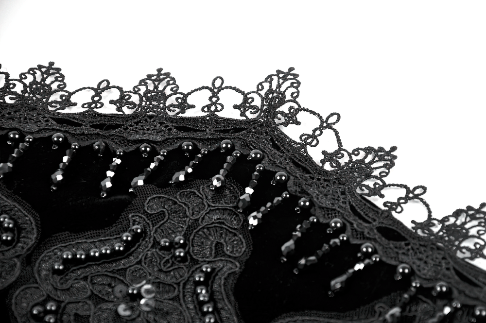 Black Gothic Beaded Lace Waist Cincher Corset Belt