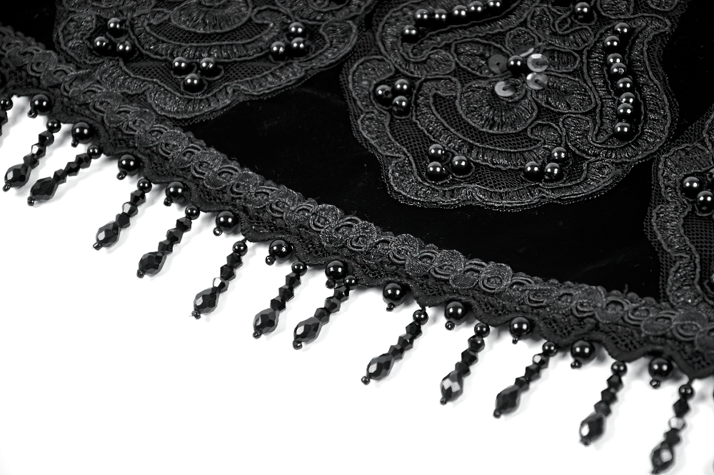 Black Gothic Beaded Lace Waist Cincher Corset Belt