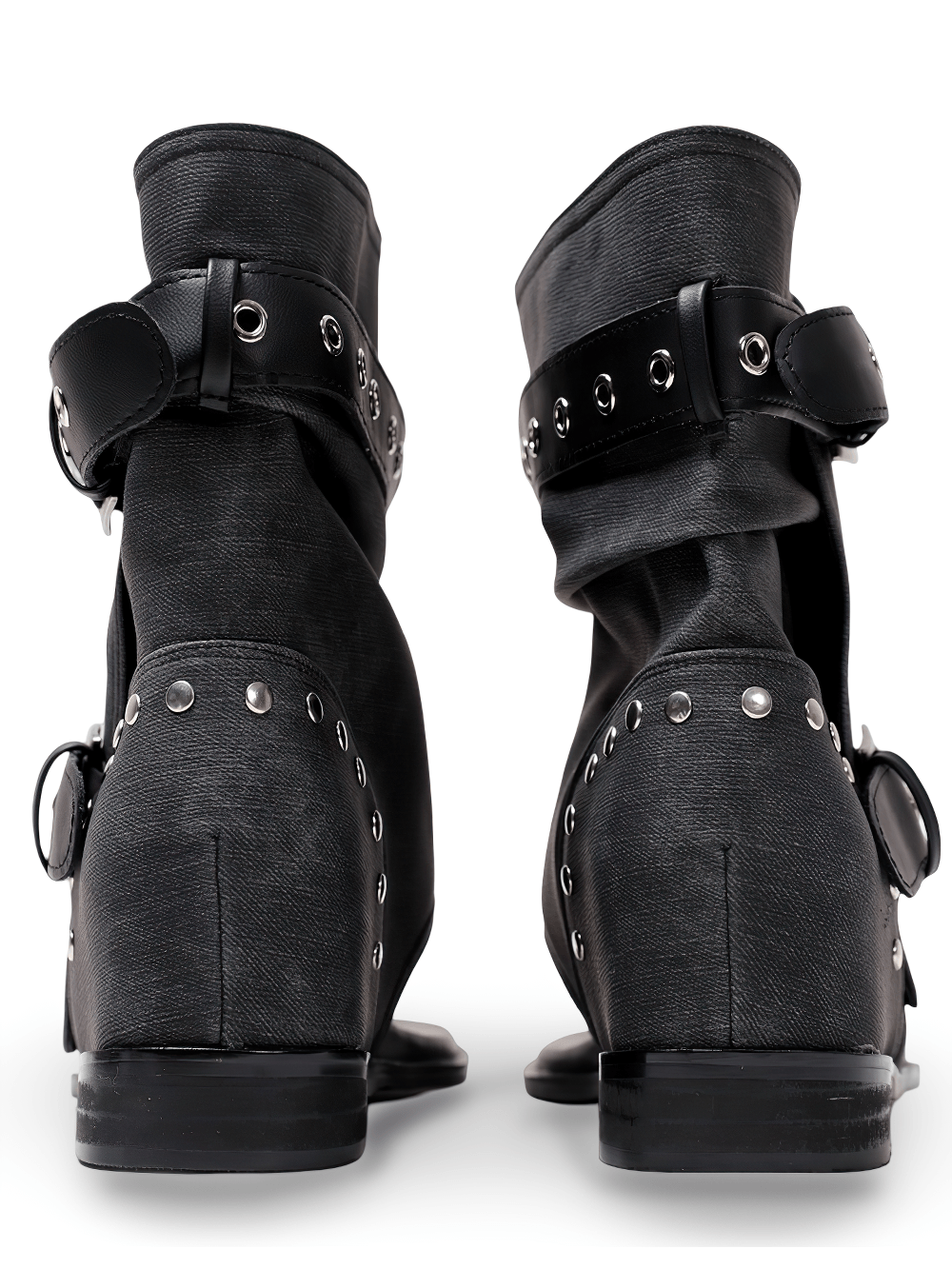 Black Gothic Buckle Strap Thong Sandal Ankle Boots