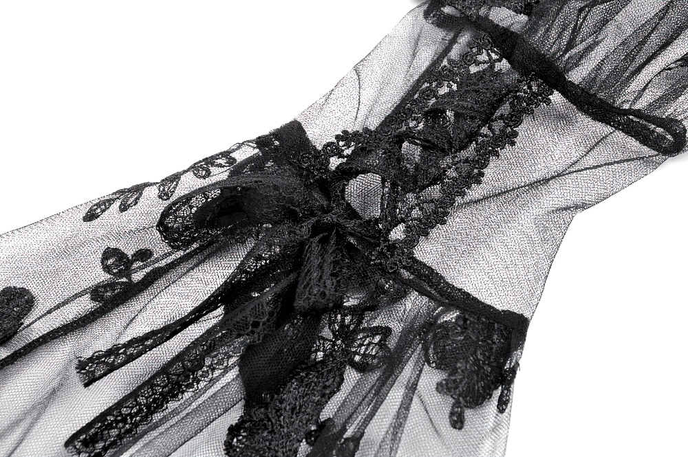 Black Gothic Butterfly Lace Bell Sleeved Bolero with intricate lace detailing on the sleeve.