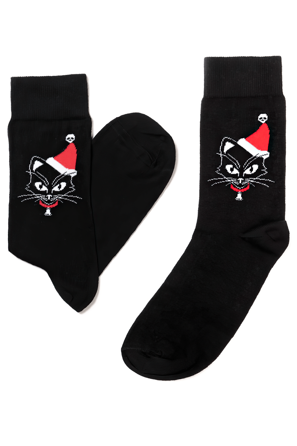 Black Gothic Cat Christmas socks by Alchemy England with Santa hat and skull details for festive gothic vibes.