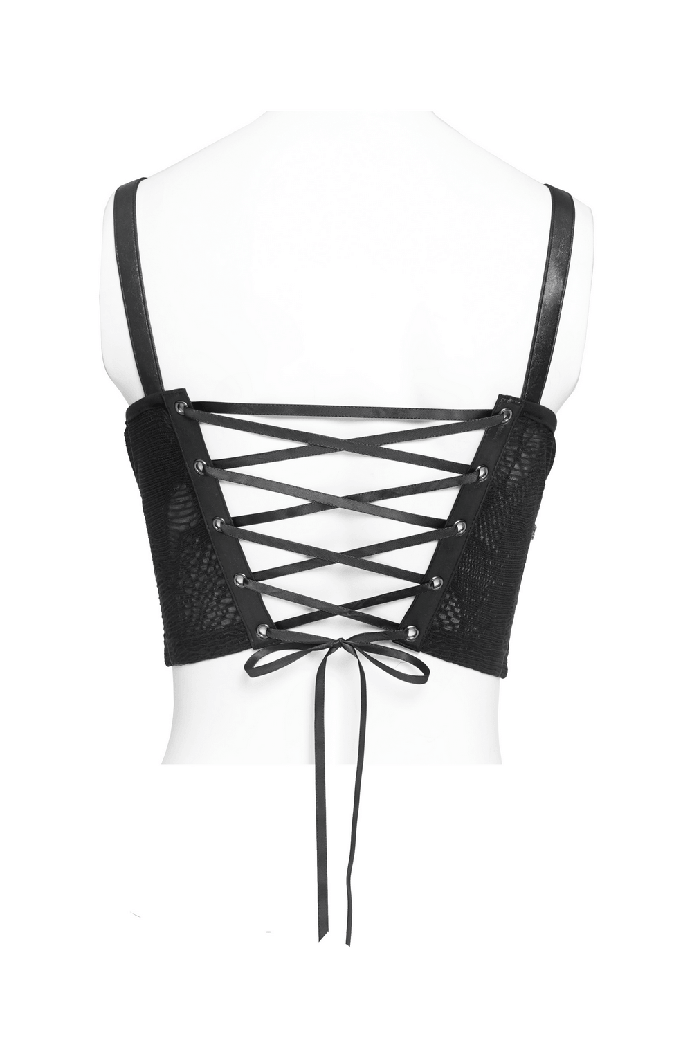 Schwarzes gotisches Ketten-Bustier-Top mit Schnürung am Rücken