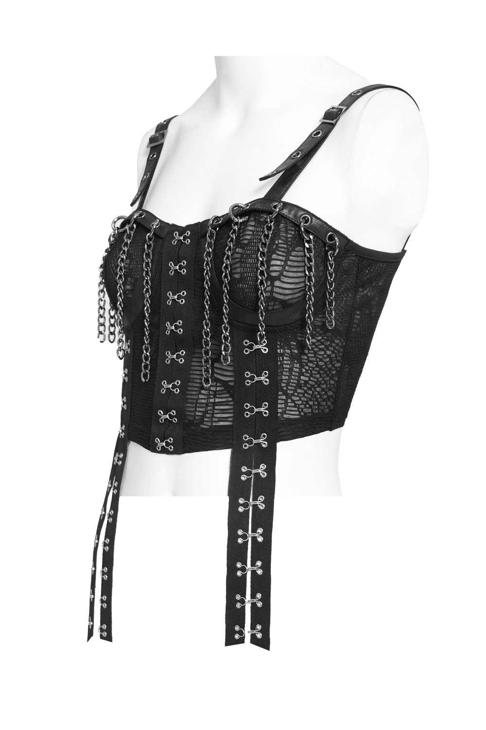 Schwarzes gotisches Ketten-Bustier-Top mit Schnürung am Rücken