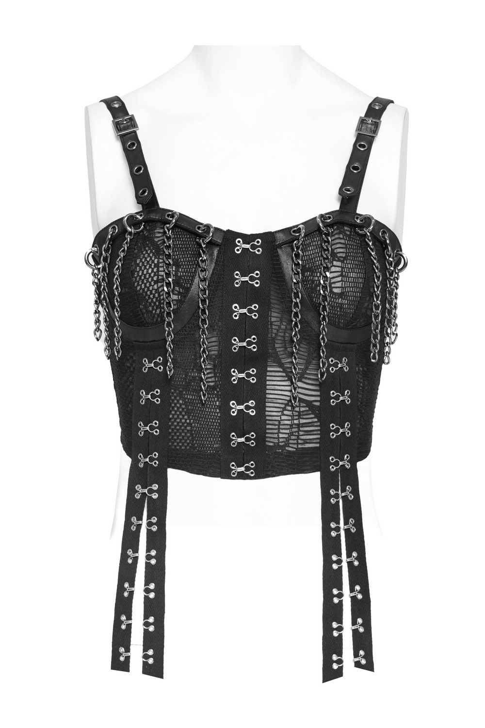 Schwarzes gotisches Ketten-Bustier-Top mit Schnürung am Rücken
