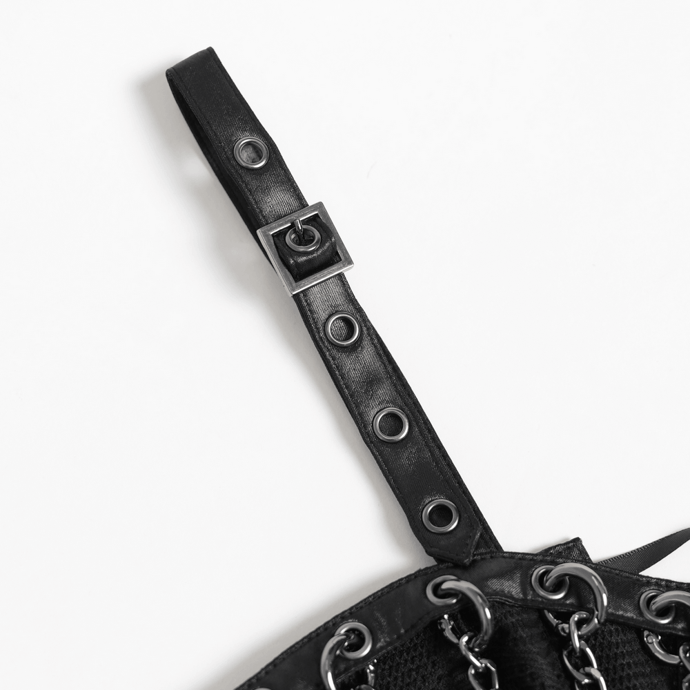 Schwarzes gotisches Ketten-Bustier-Top mit Schnürung am Rücken