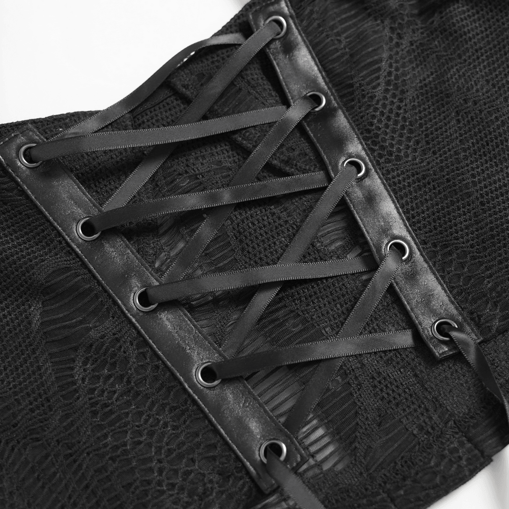 Schwarzes gotisches Ketten-Bustier-Top mit Schnürung am Rücken