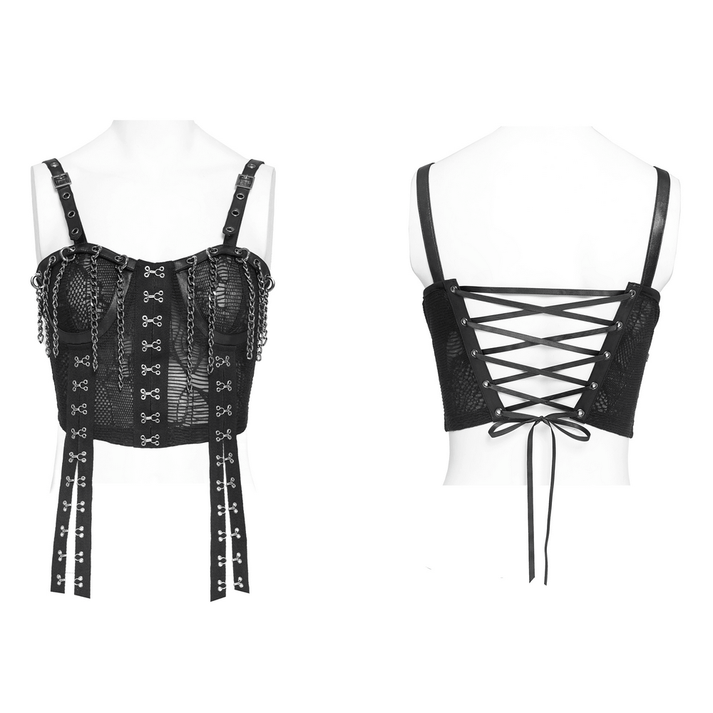 Black Gothic Chain Bustier Top with Lace Up Back
