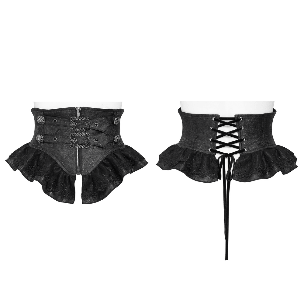 Ceinture corset gothique noire à volants et boucles