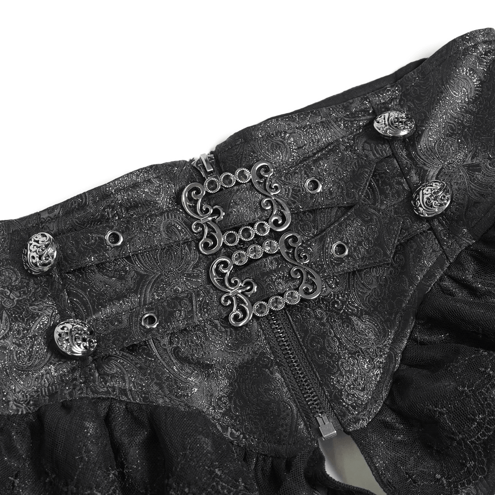 Ceinture corset gothique noire à volants et boucles