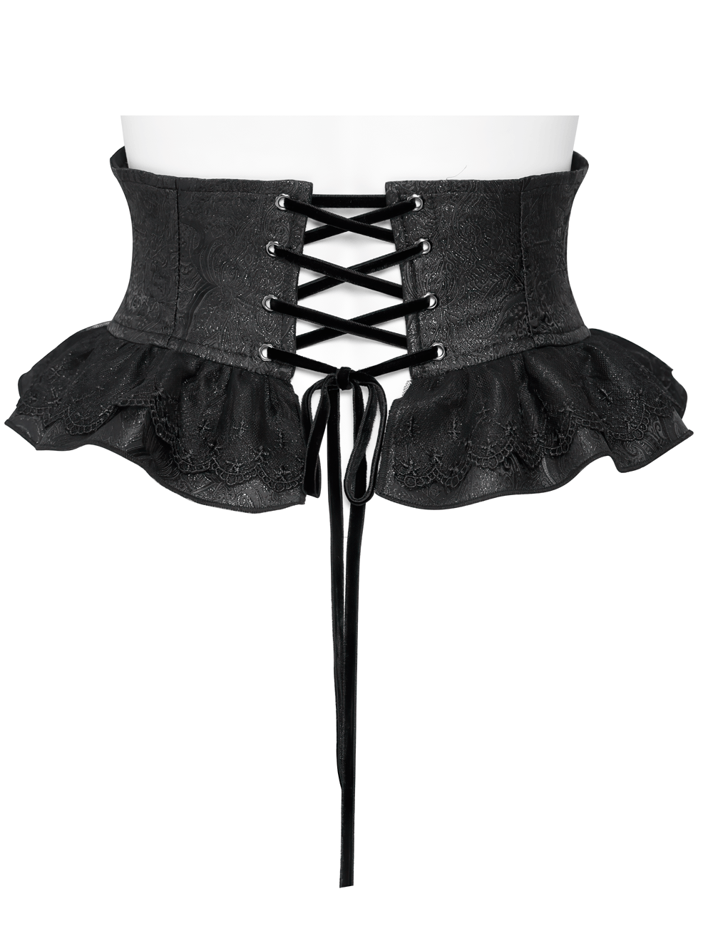 Ceinture corset gothique noire à volants et boucles