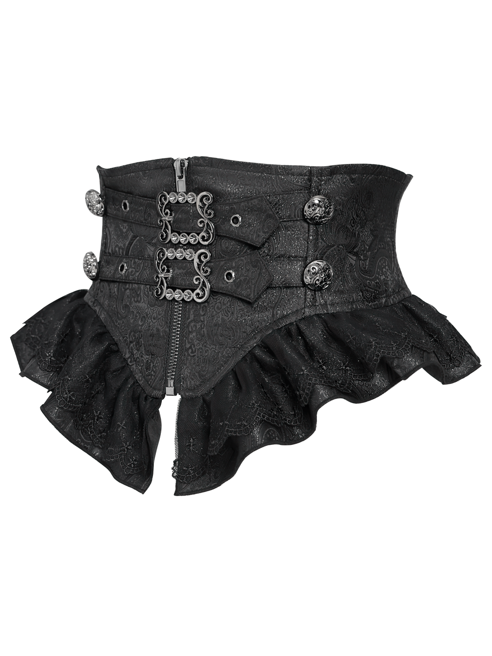 Ceinture corset gothique noire à volants et boucles