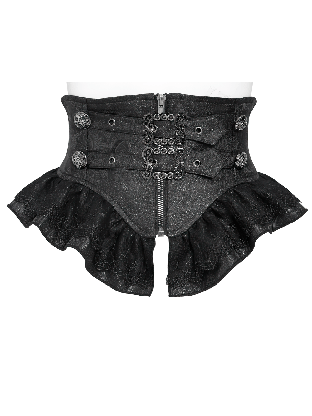 Ceinture corset gothique noire à volants et boucles