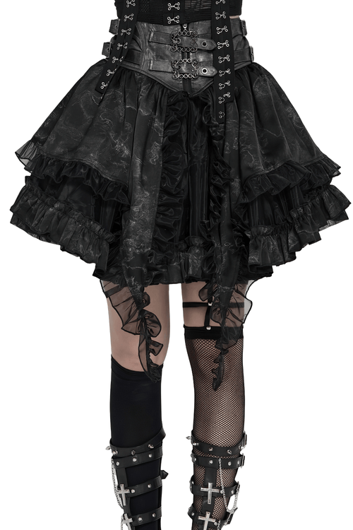 黒のゴシックコルセットフリルミニスカート（チェーン付き）