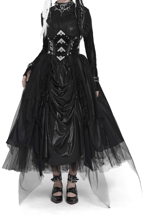 Jupe Longue en Tulle avec Corset Gothique Noir pour Femmes